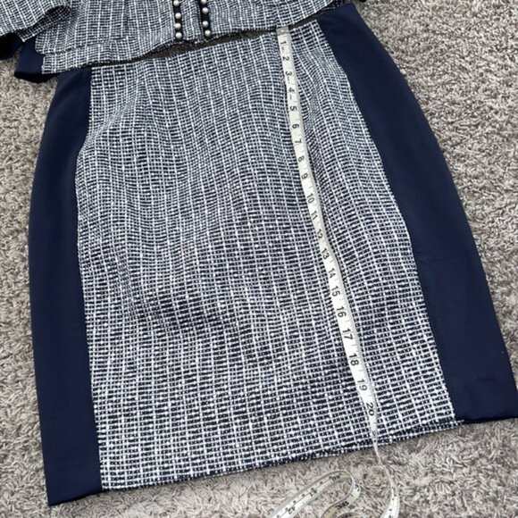 White House black market size 10 skirt suit blue Pearl ecru tweed skirt blazer - Picture 6 of 13